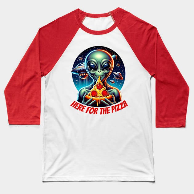 Alien Pizza Baseball T-Shirt by Cosmic Dust Art